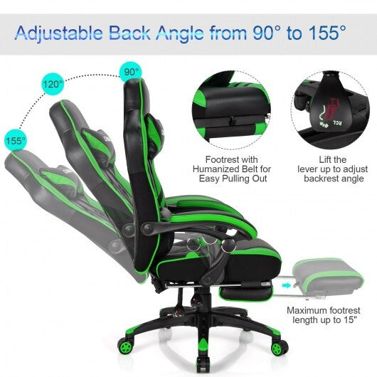 Adjustable Gaming Chair with Footrest for Home Office-Green - Color: Green.
