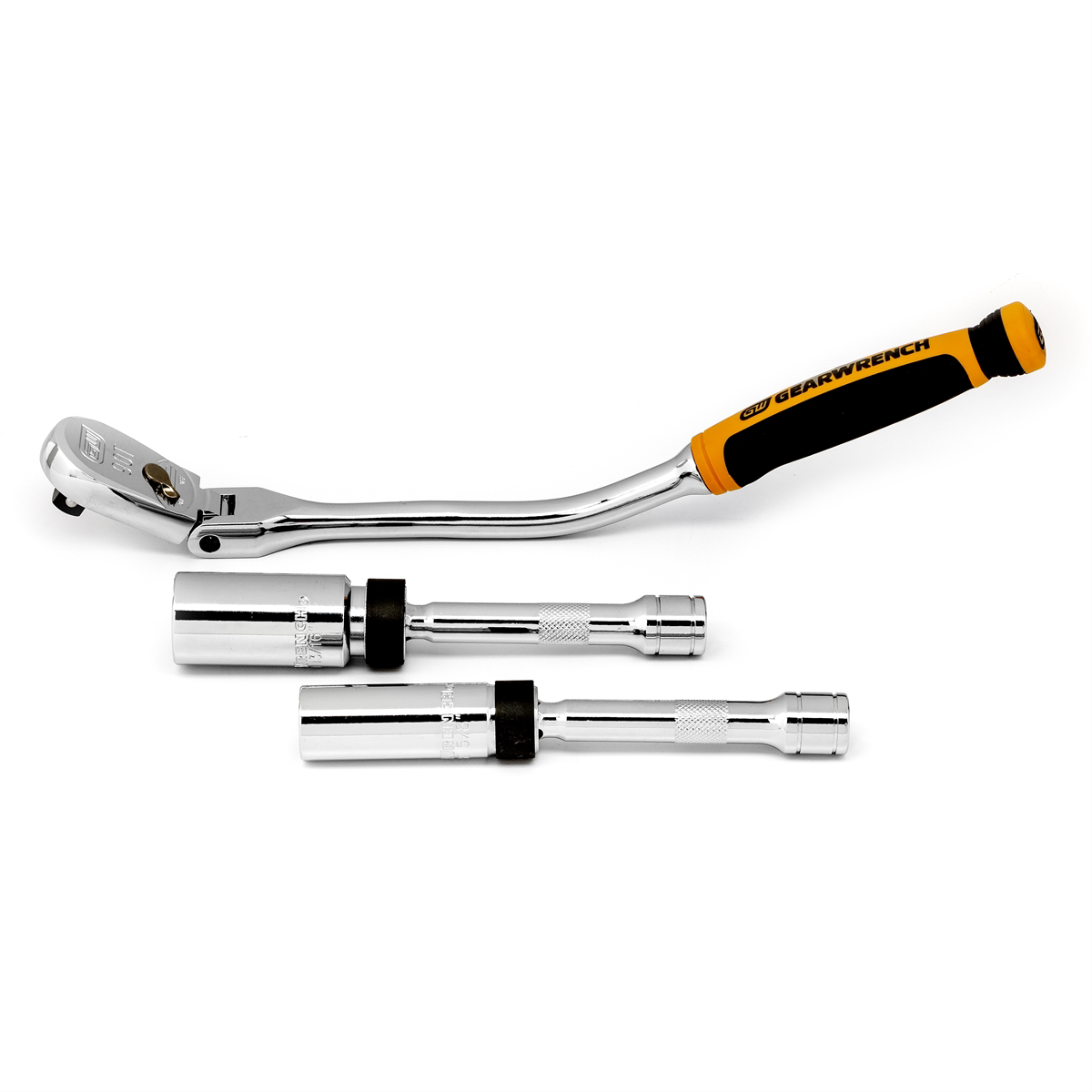 GearWrench 3 Piece 3/8 Inch Drive 90-Tooth Spark Plug Ratchet Set.