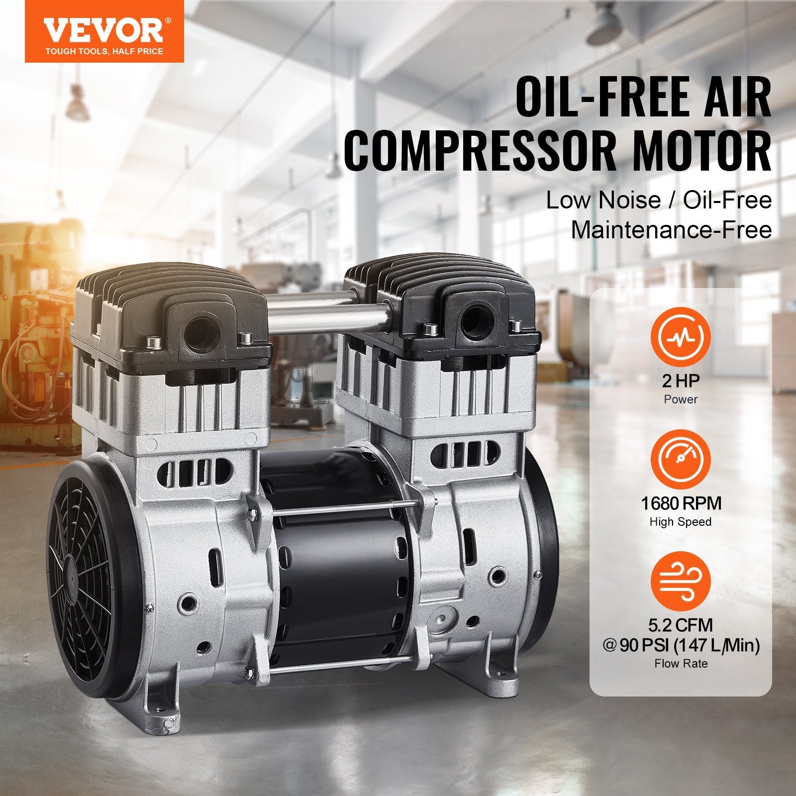 Air Compressor Motor, 2HP 5.2CFM.