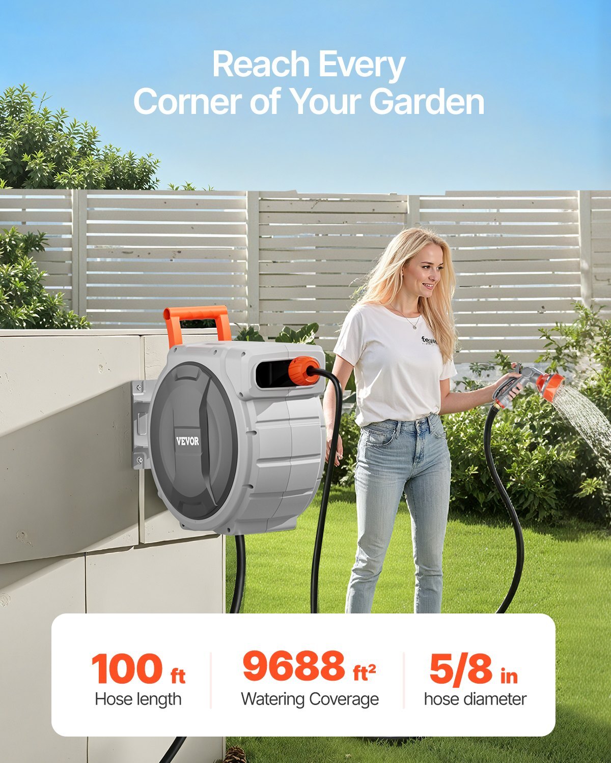 Retractable Garden Hose Reel, 5/8 Inch x 100 ft.