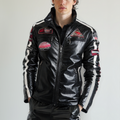 Mens Biker Vegan Leather Jacket With Badges.