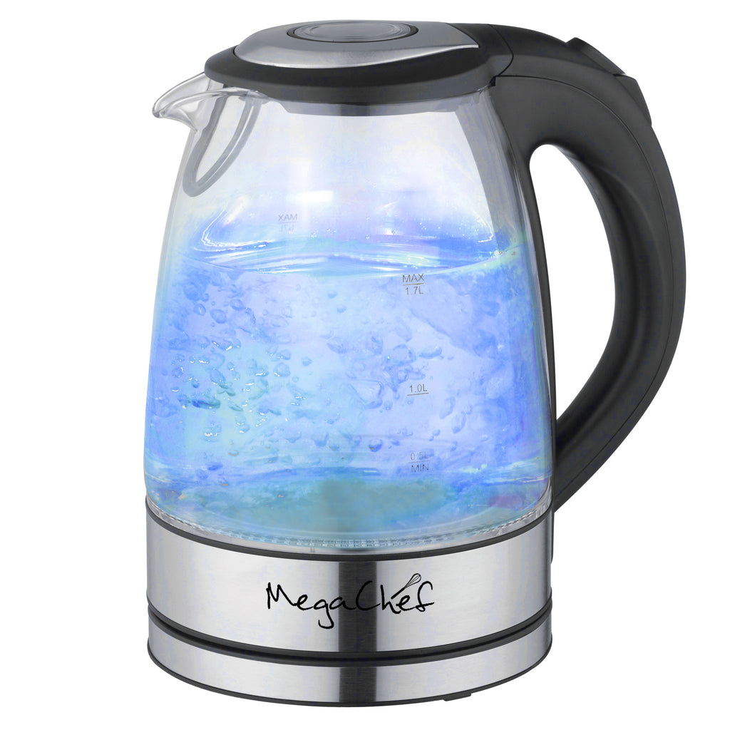MegaChef 1.7Lt. Glass and Stainless Steel Electric Tea Kettle.