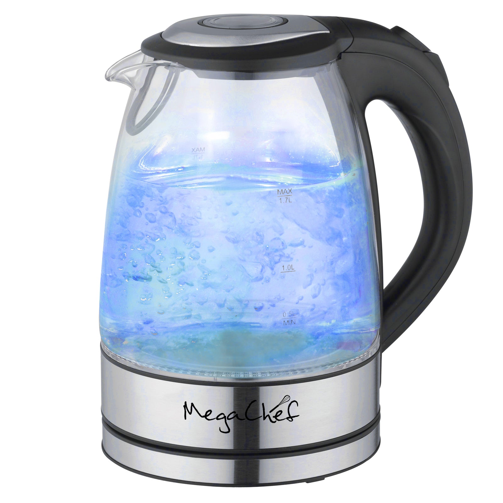 MegaChef 1.7Lt. Glass and Stainless Steel Electric Tea Kettle.