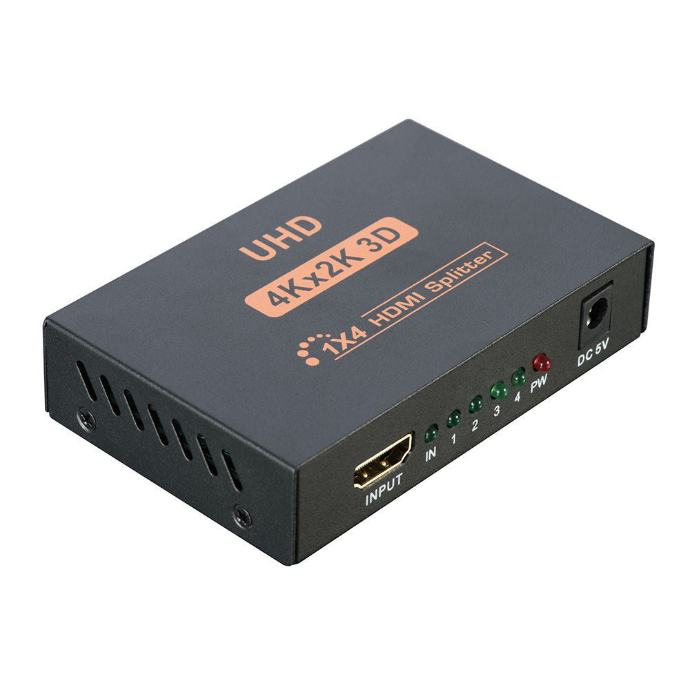 Ultra HD 4K 4 Port HDMI Splitter 1x4 Repeater Amplifier 1080P 3D Hub 1 In 4 Out AU plug.