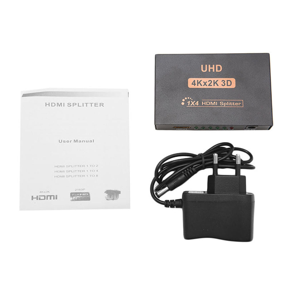 Ultra HD 4K 4 Port HDMI Splitter 1x4 Repeater Amplifier 1080P 3D Hub 1 In 4 Out AU plug.