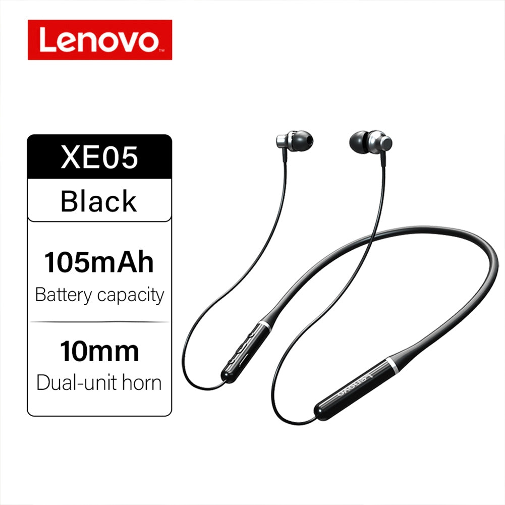 Original LENOVO XE05 Neck-type Bluetooth Headset Sports Waterproof Long Standby Earphones Red.