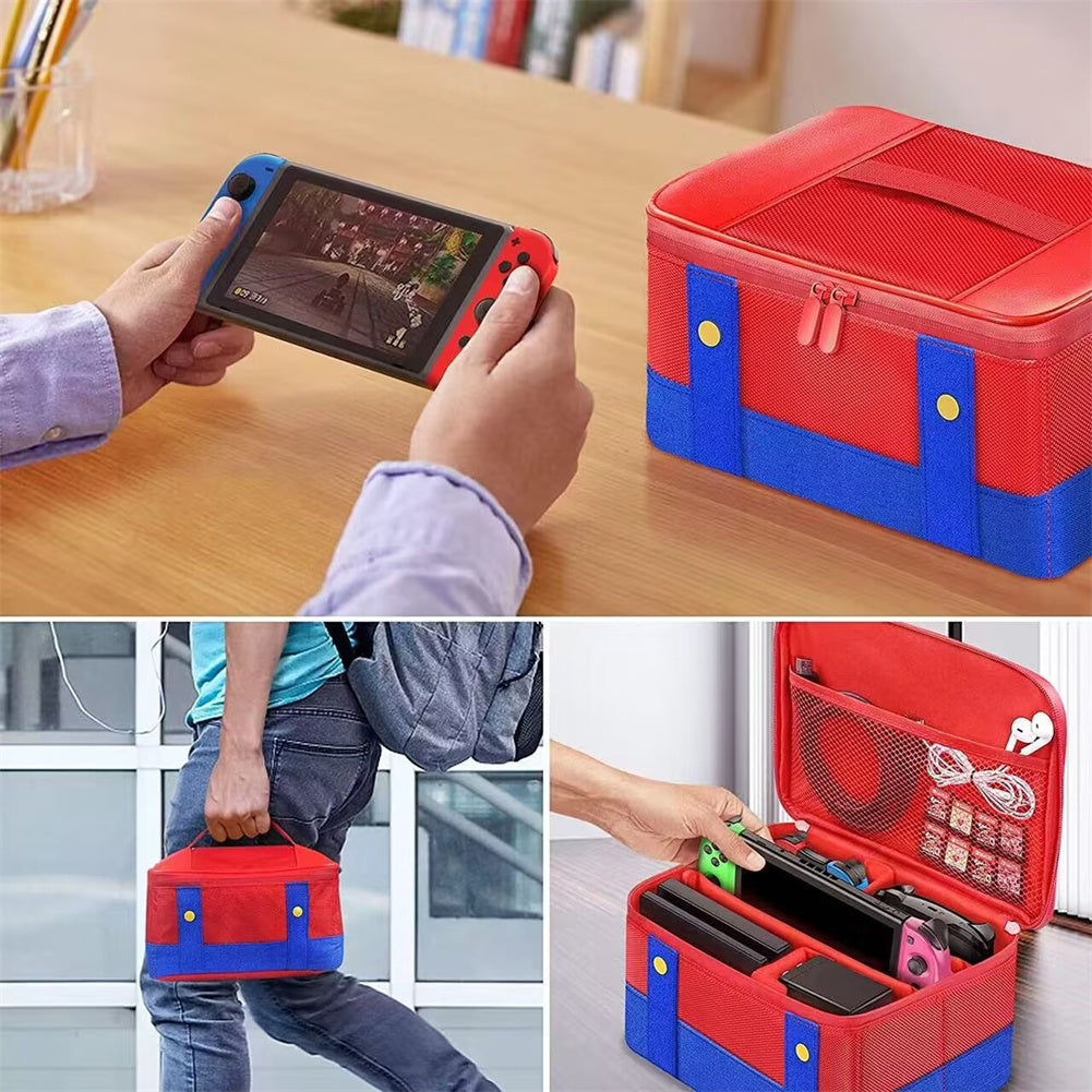 Large Carrying Protective Case Travel Storage Bag Compatible For Nintendo Switch Oled Console Pro Controller red blue.