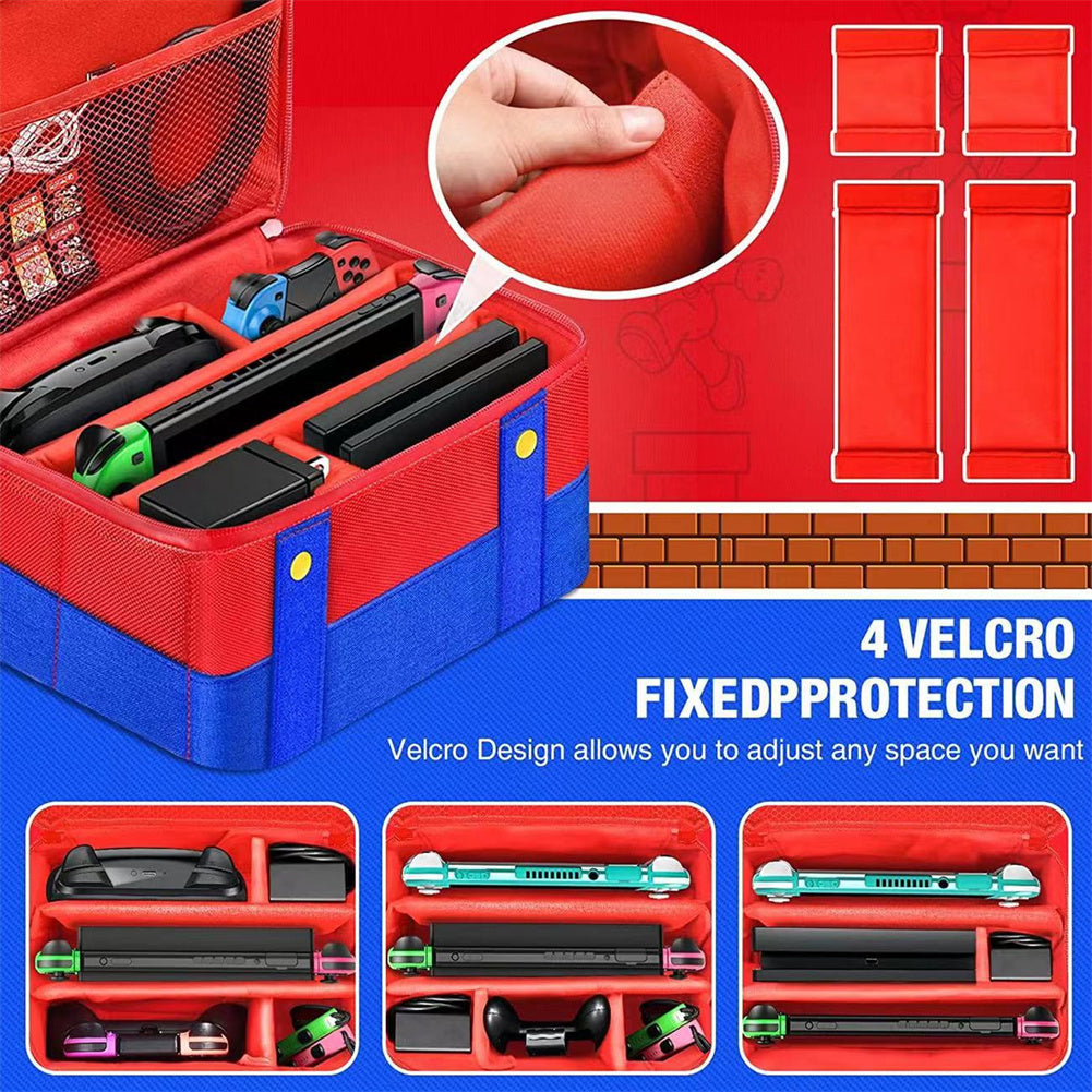 Large Carrying Protective Case Travel Storage Bag Compatible For Nintendo Switch Oled Console Pro Controller red blue.