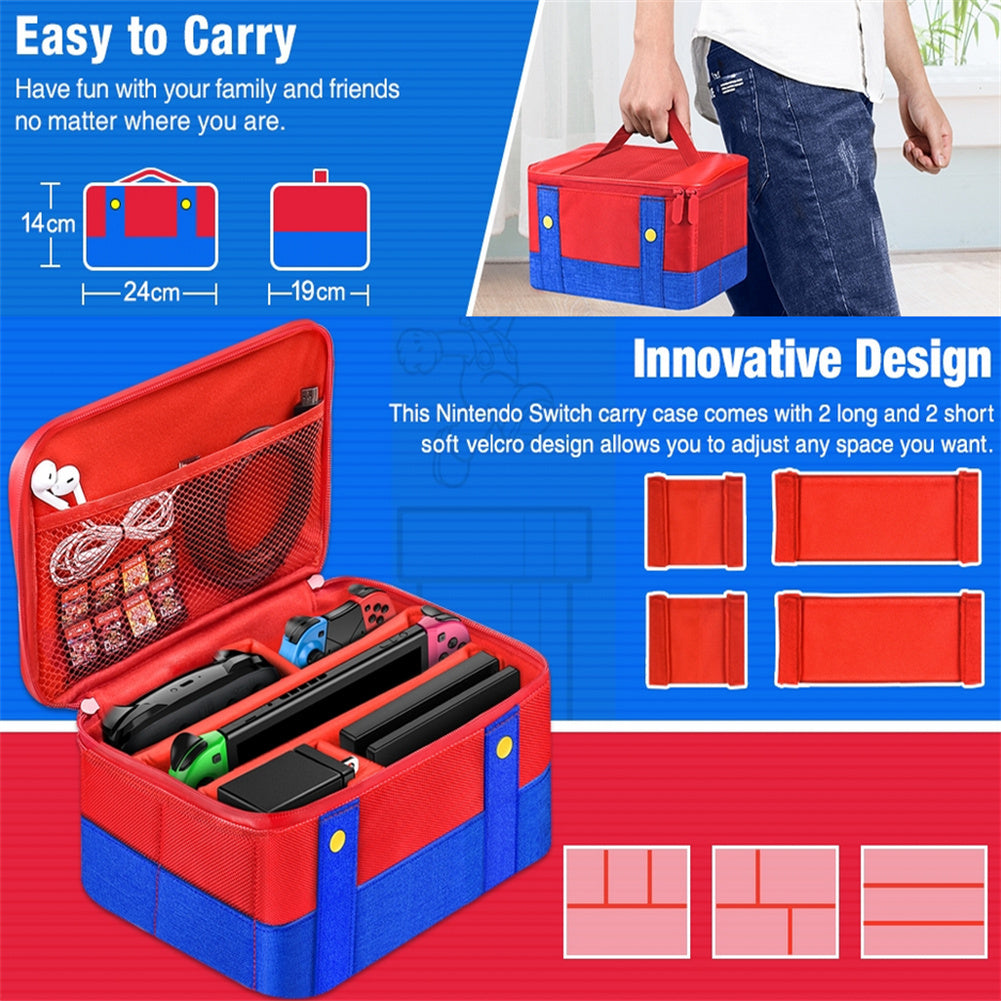 Large Carrying Protective Case Travel Storage Bag Compatible For Nintendo Switch Oled Console Pro Controller red blue.