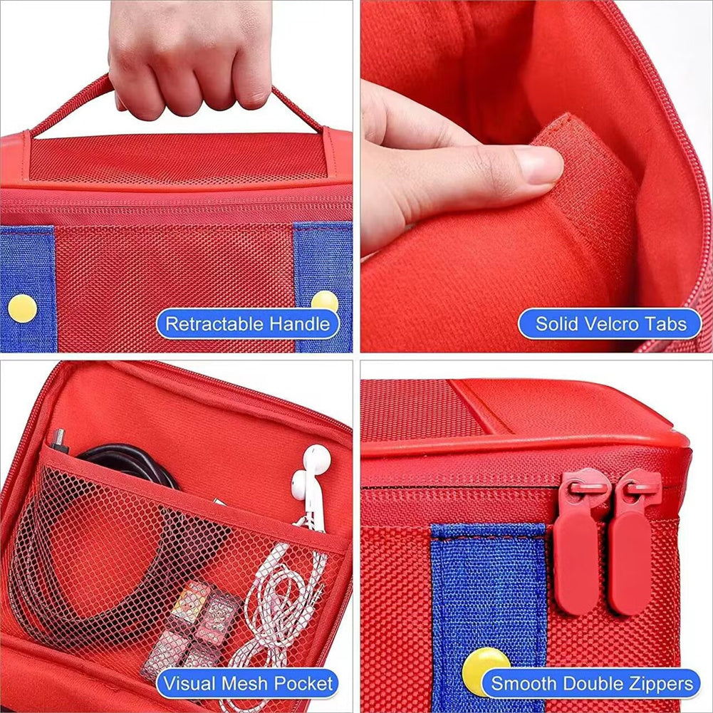 Large Carrying Protective Case Travel Storage Bag Compatible For Nintendo Switch Oled Console Pro Controller red blue.