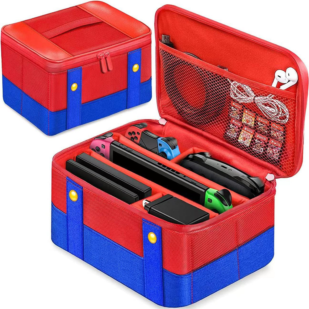 Large Carrying Protective Case Travel Storage Bag Compatible For Nintendo Switch Oled Console Pro Controller red blue.