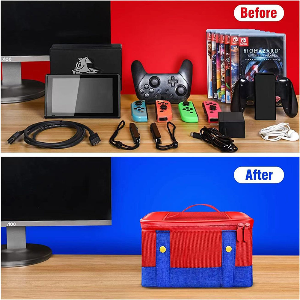 Large Carrying Protective Case Travel Storage Bag Compatible For Nintendo Switch Oled Console Pro Controller red blue.