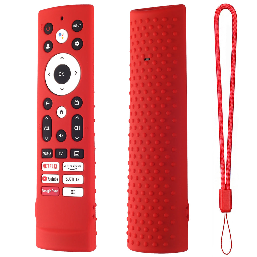 Silicone Case Compatible For Hisense ERF3V90H 100L5G-DLT100B Tv Remote Dust-proof Cover Sleeve With Lanyard red.