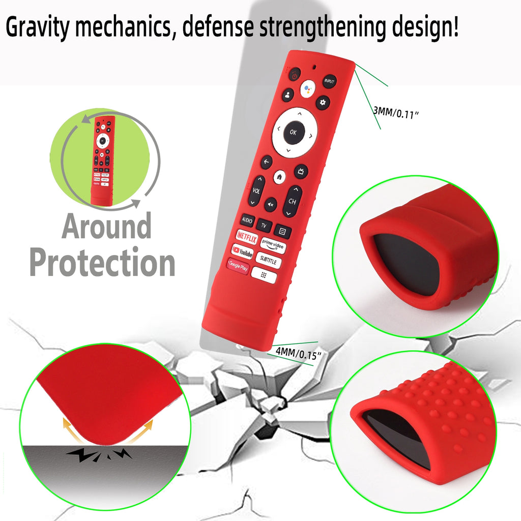 Silicone Case Compatible For Hisense ERF3V90H 100L5G-DLT100B Tv Remote Dust-proof Cover Sleeve With Lanyard red.
