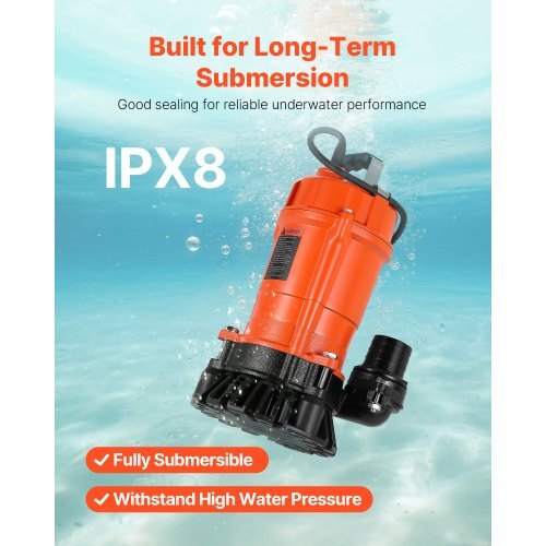 1/2 HP Submersible Trash Pump, 2000 GPH, 120V Cast Iron Submersible Sump Sewage Pump.