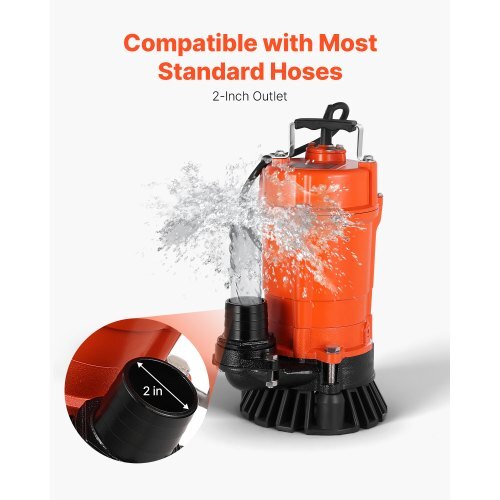 1/2 HP Submersible Trash Pump, 2000 GPH, 120V Cast Iron Submersible Sump Sewage Pump.