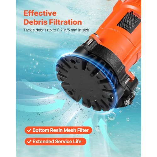 1/2 HP Submersible Trash Pump, 2000 GPH, 120V Cast Iron Submersible Sump Sewage Pump.