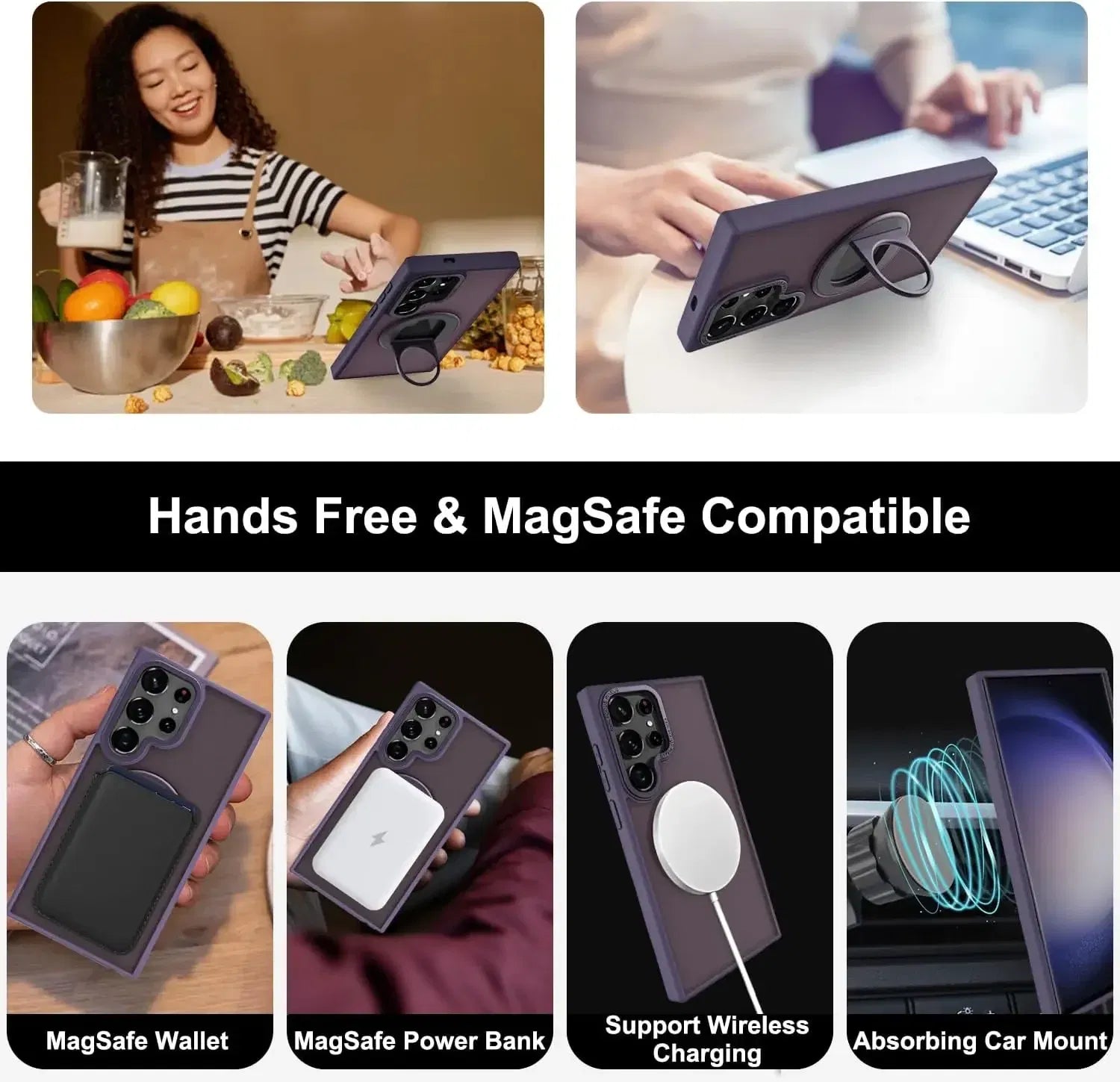 Material: EVA, Color: Black - Luxury Magsafe Wireless Charging Case for Samsung S24 S23 S22 Ultra Plus Case Skin Feel Magnetic Shockproof S23 FE Cover.