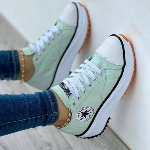 Flat Lace-Up Sneakers Pattern Canvas Casual Sport Shoes.