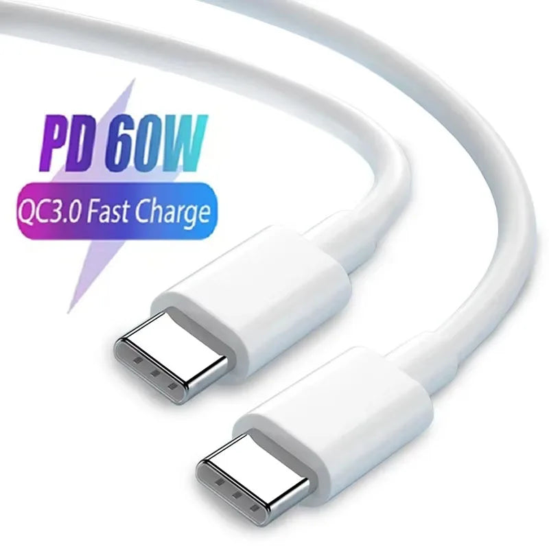 USB Type C To USB C Quick Charger Cable PD 60W Fast Charging Charger Data Cable For iPhone Macbook Laptop iPad Type-C USBC Cable.