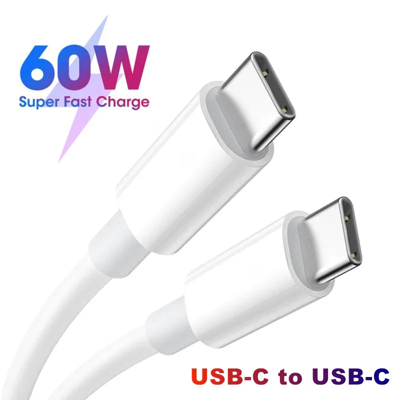 USB Type C To USB C Quick Charger Cable PD 60W Fast Charging Charger Data Cable For iPhone Macbook Laptop iPad Type-C USBC Cable.