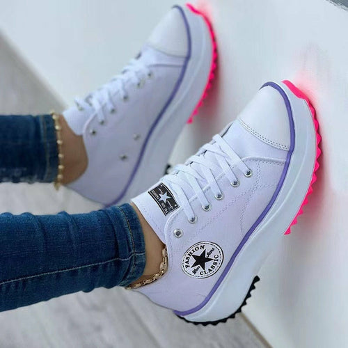 Flat Lace-Up Sneakers Pattern Canvas Casual Sport Shoes.