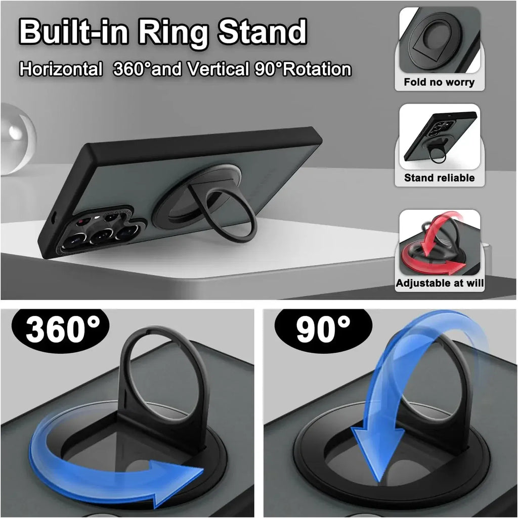 Material: EVA, Color: Black - Luxury Magsafe Wireless Charging Case for Samsung S24 S23 S22 Ultra Plus Case Skin Feel Magnetic Shockproof S23 FE Cover.