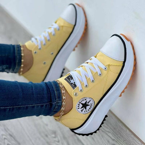 Flat Lace-Up Sneakers Pattern Canvas Casual Sport Shoes.