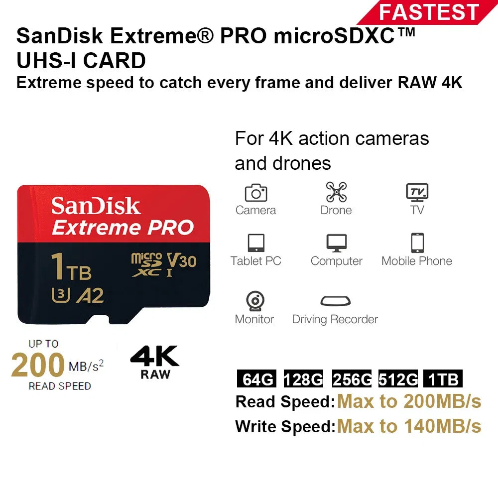 Capacity: 32GB - SanDisk Micro SD Memory Card 100% Original C10 U1 U3 4K HD Trans Flash Cards for Camera GoPro DJI Nintendo Switch MicroSDXC Card.