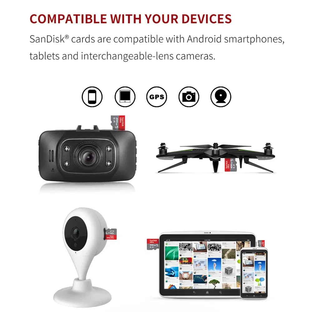 Capacity: 1GB - SanDisk Micro SD Memory Card 100% Original C10 U1 U3 4K HD Trans Flash Cards for Camera GoPro DJI Nintendo Switch MicroSDXC Card.