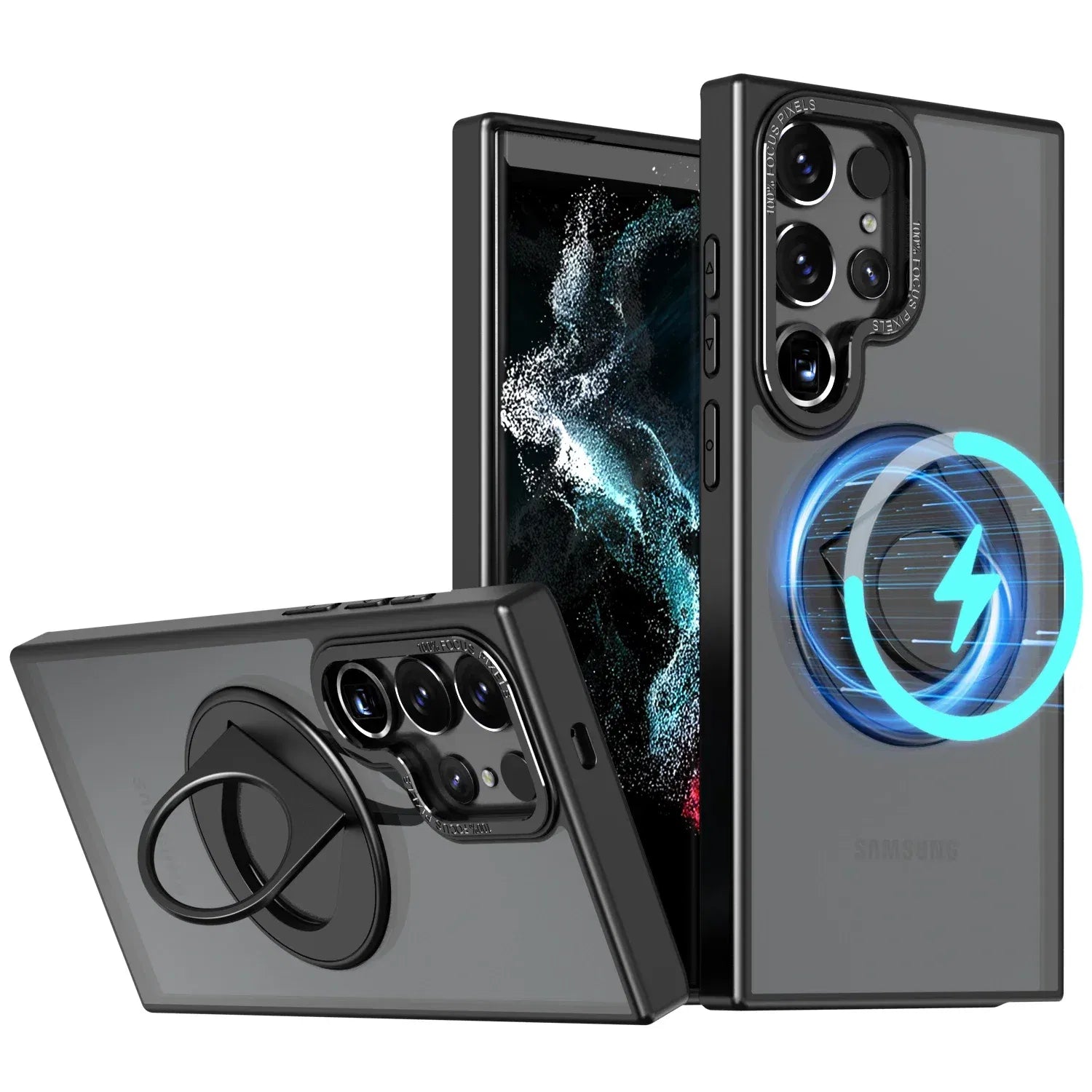 Material: EVA, Color: Black - Luxury Magsafe Wireless Charging Case for Samsung S24 S23 S22 Ultra Plus Case Skin Feel Magnetic Shockproof S23 FE Cover.