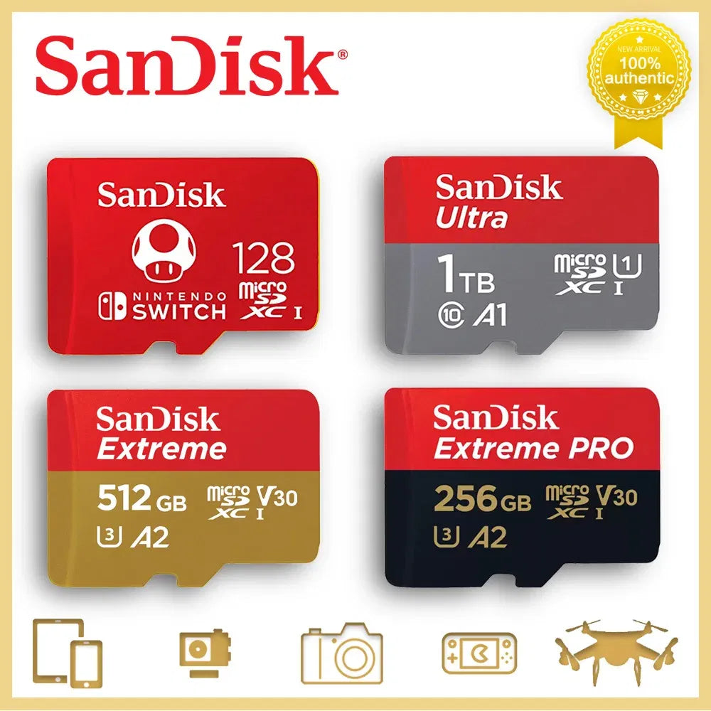 Capacity: 32GB - SanDisk Micro SD Memory Card 100% Original C10 U1 U3 4K HD Trans Flash Cards for Camera GoPro DJI Nintendo Switch MicroSDXC Card.