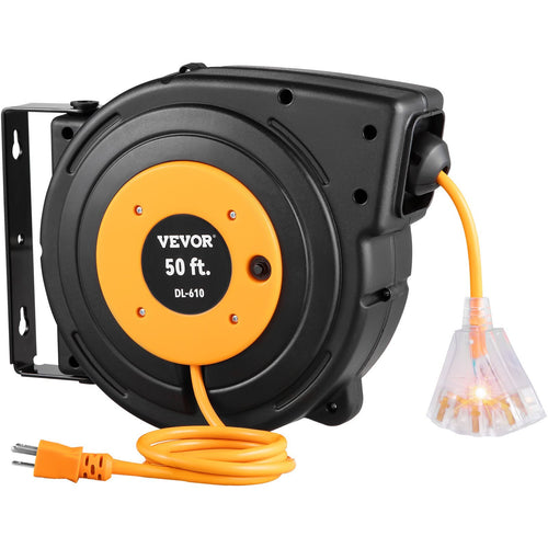 50ft Retractable Extension Cord Reel 14AWG/3CSJTOW Power Cord Reel.