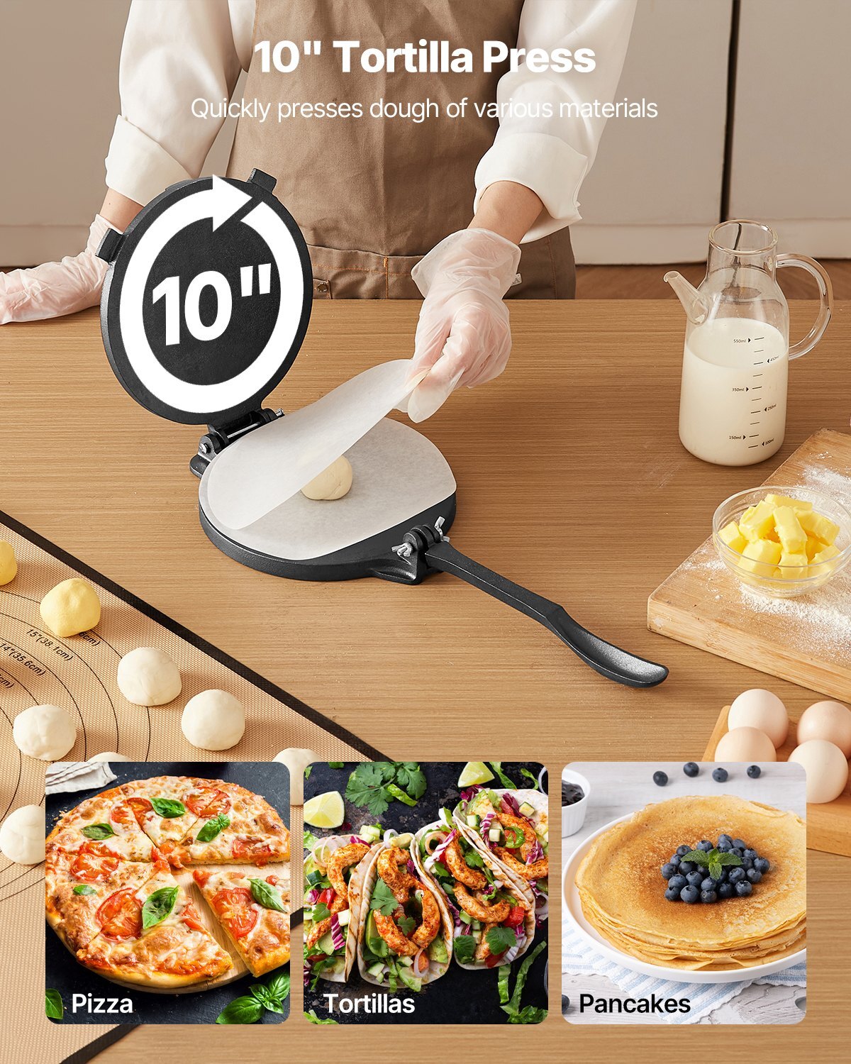 Tortilla Press, 10 Inch Cast Iron Tortilla and Roti Maker.