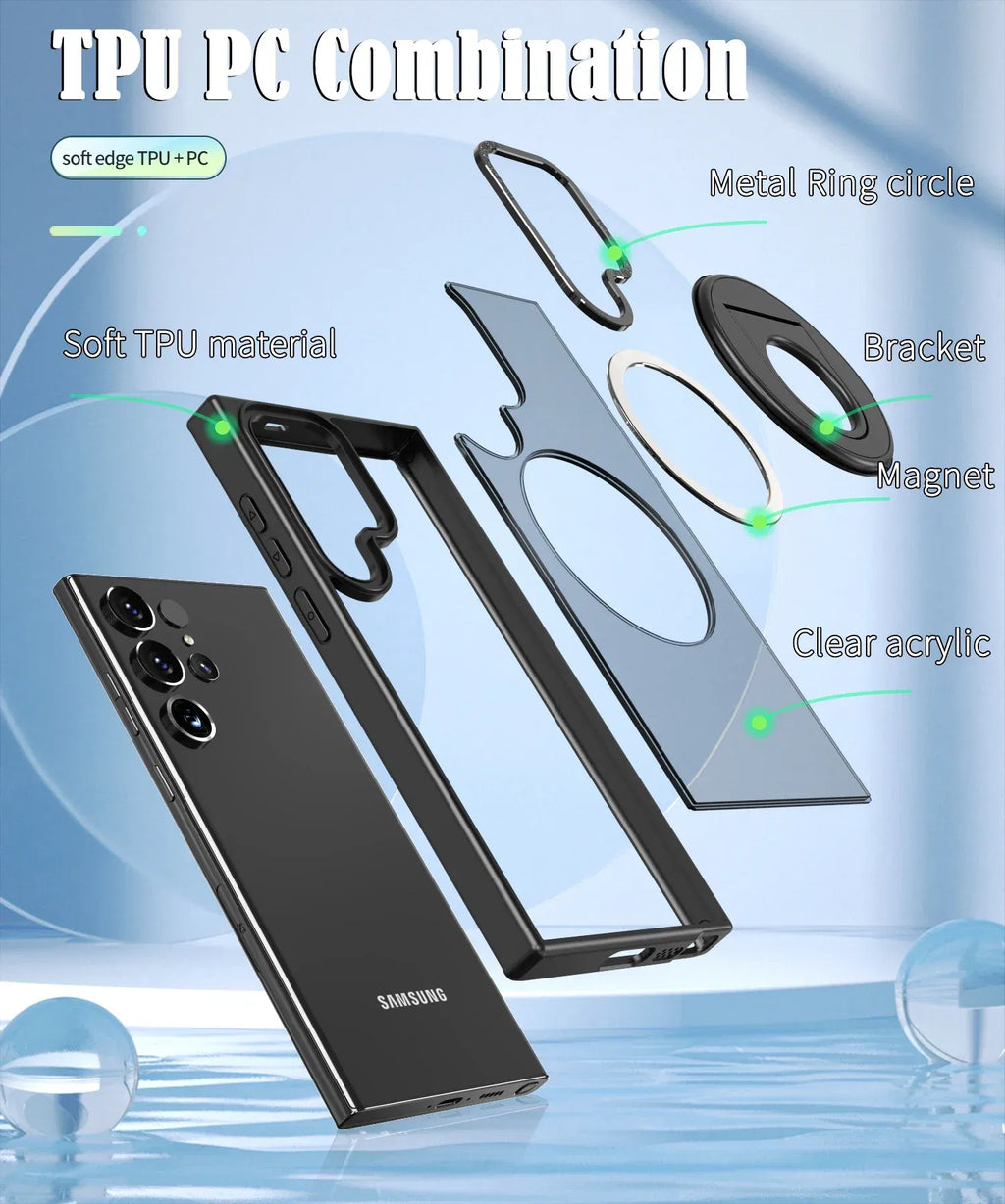 Material: EVA, Color: Black - Luxury Magsafe Wireless Charging Case for Samsung S24 S23 S22 Ultra Plus Case Skin Feel Magnetic Shockproof S23 FE Cover.