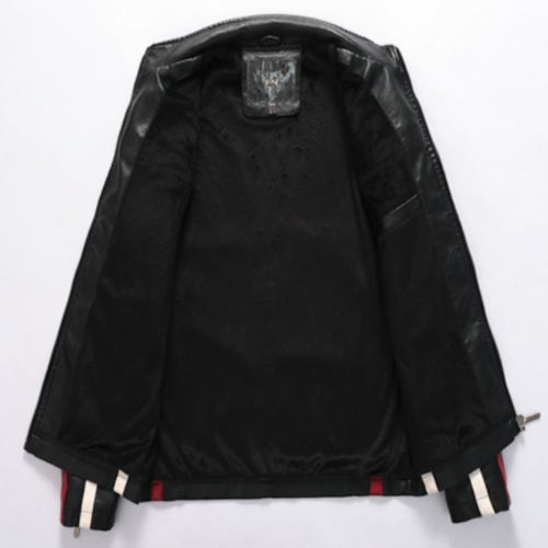 Mens Biker Vegan Leather Jacket With Badges.