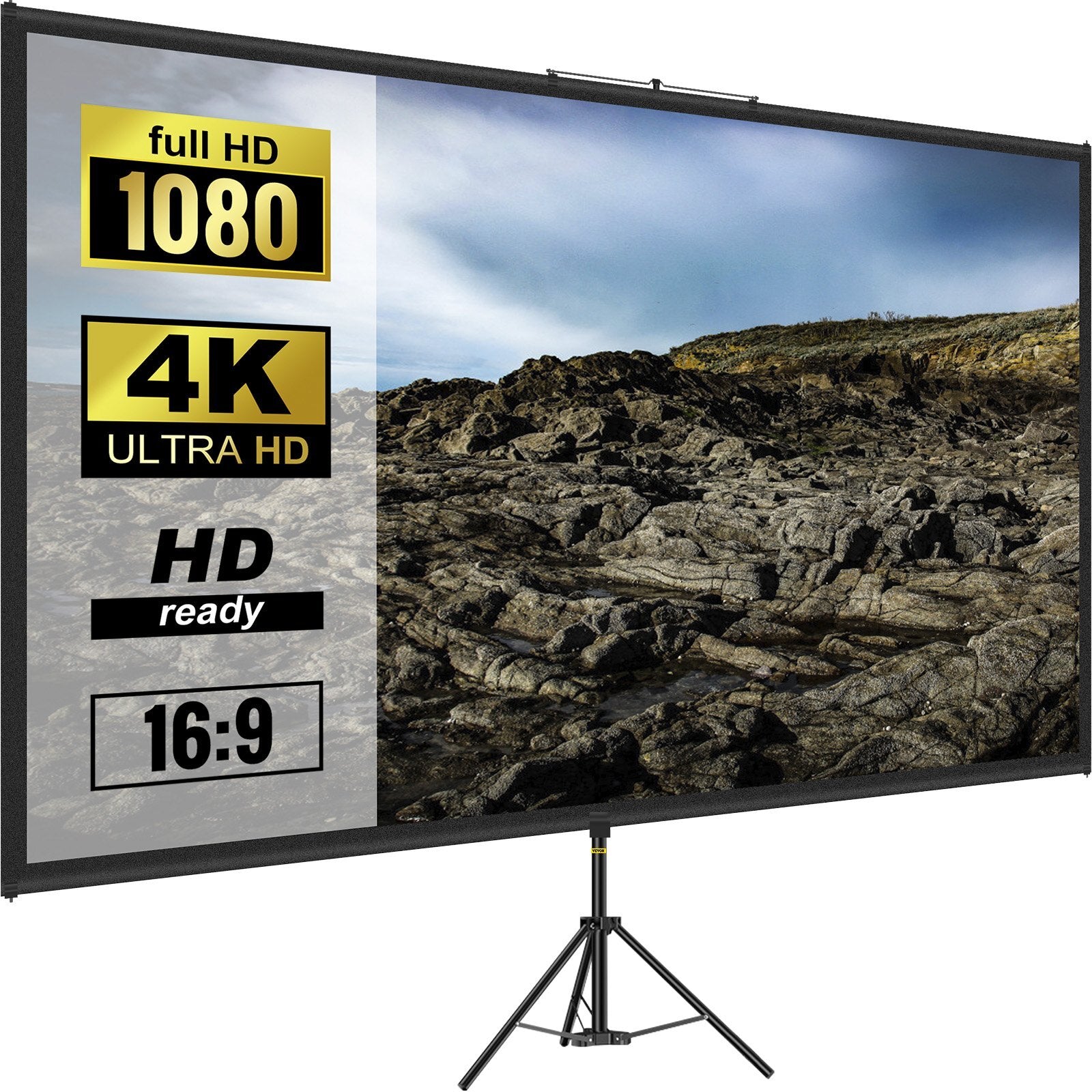 Tripod Projector Screen with Stand 100inch 16:9 4K HD Projection Screen.