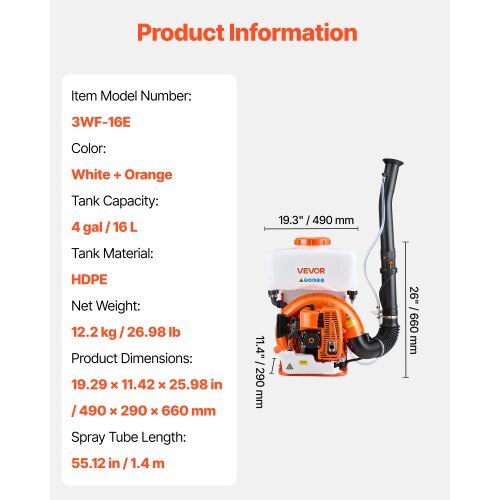 Backpack Fogger Sprayer, 63CC 3HP Engine, Gas Powered Fogger Sprayer with 4 Gallon Tank, Powder and Liquid Mister Duster System for Effective Fleas Ticks Critters Control, Gardening & Farming.