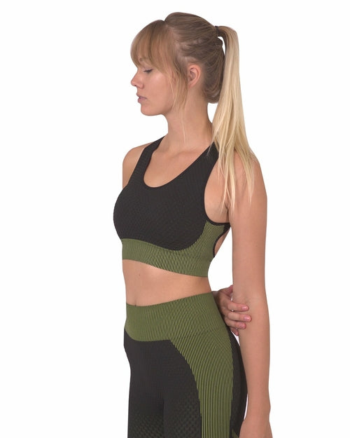 Trois Seamless Sports Bra - Black with Green.