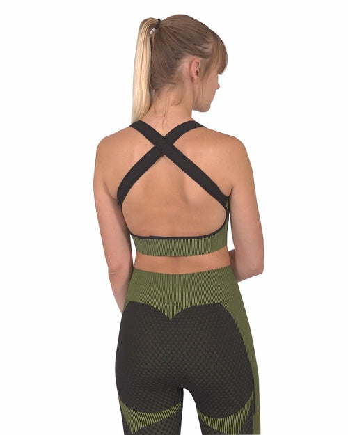 Trois Seamless Sports Bra - Black with Green.