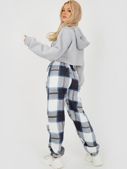 Checked Fleece Joggers - Checked Joggers - Navy.
