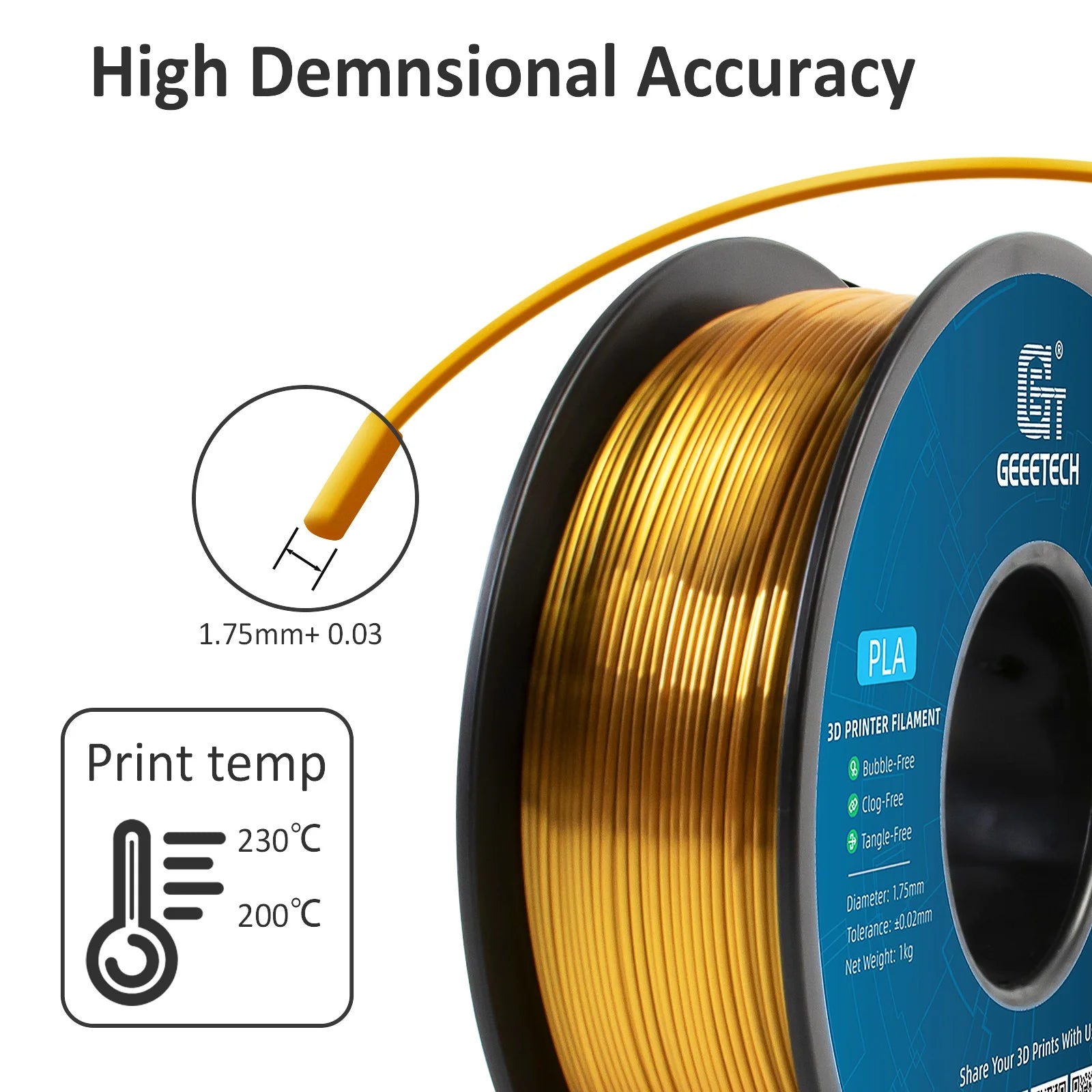 GEEETECH Silk PLA 3d Filament Wire 1kg 1.75mm.