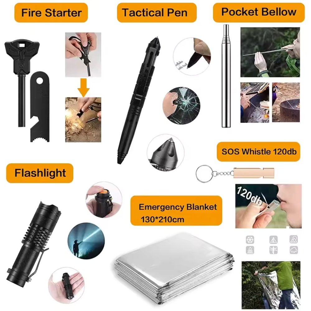 31 Pieces in 1 Bag Survival Gear and Equipment.
